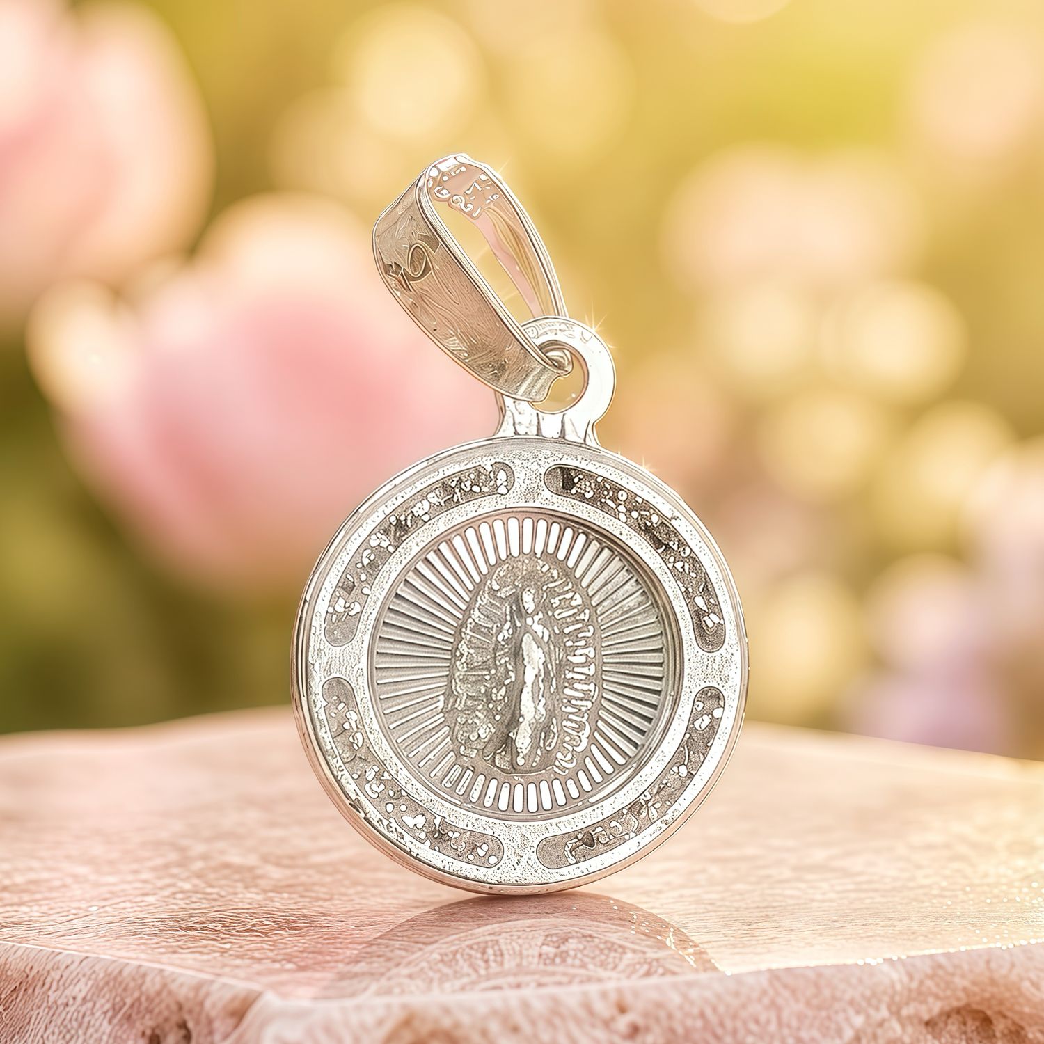 Mini Diamond-Cut Virgin of Guadalupe Pendant with Zirconias in Mexican 925 Silver, measures 1.5cm, ideal for chains of 2mm or less