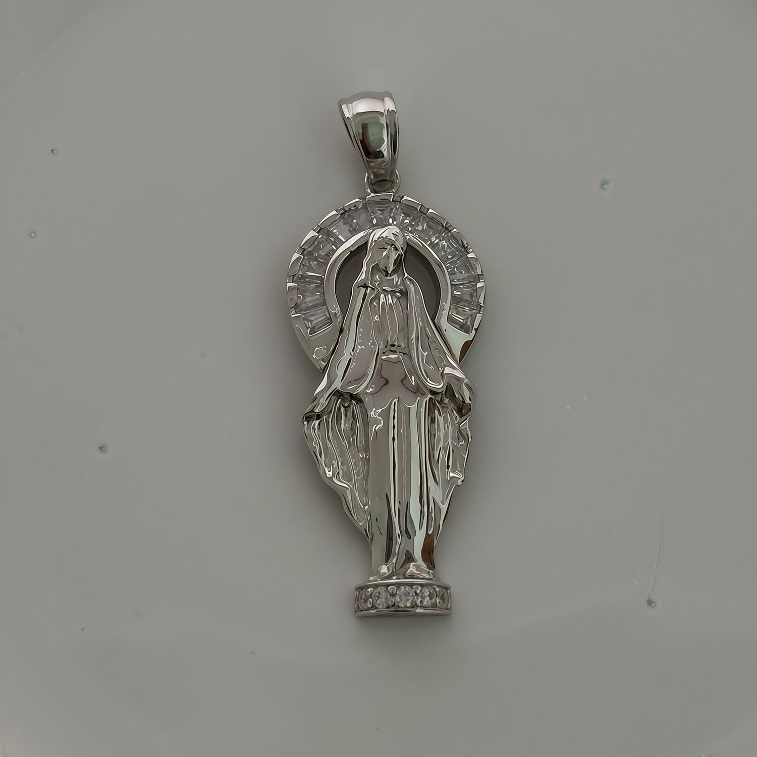 Dije Virgen La Milagrosa  con micropabe Plata 925 Italiana, mide 4cm, Ideal para cadenas 3mm o menos