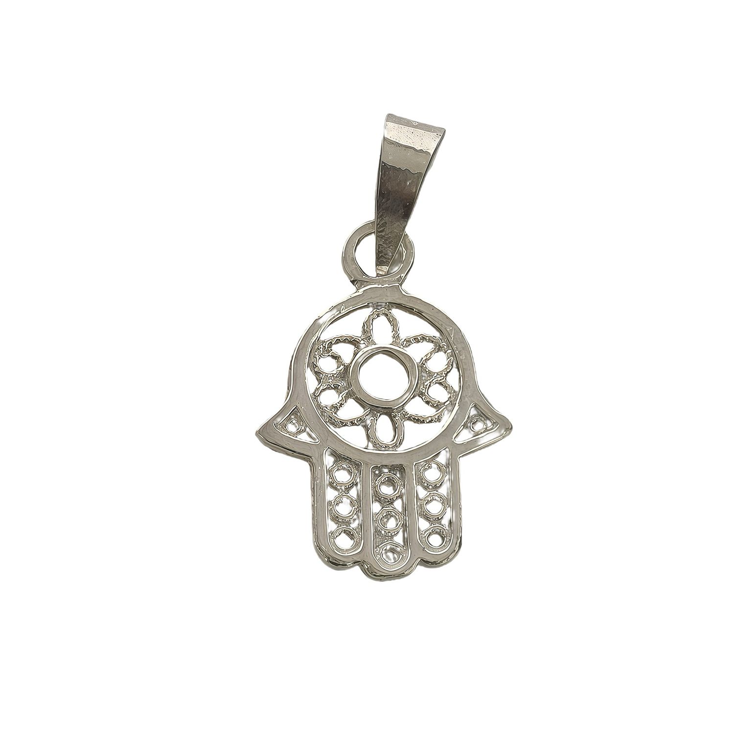 Dije Mano de Fatima Plata 925 Mexicana, Mide 3cm, Ideal para cadenas de 4mm o menos.