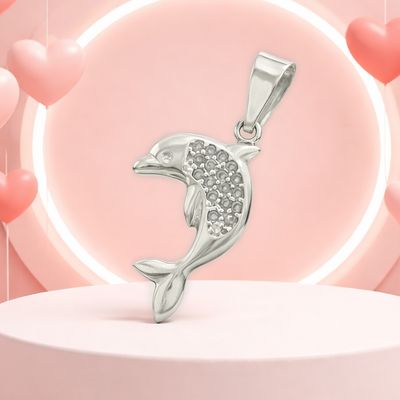 Dolphin Pendant with Mini Zirconias Mexican 925 Silver, measures 2.5cm, ideal for chains of 4mm or less.