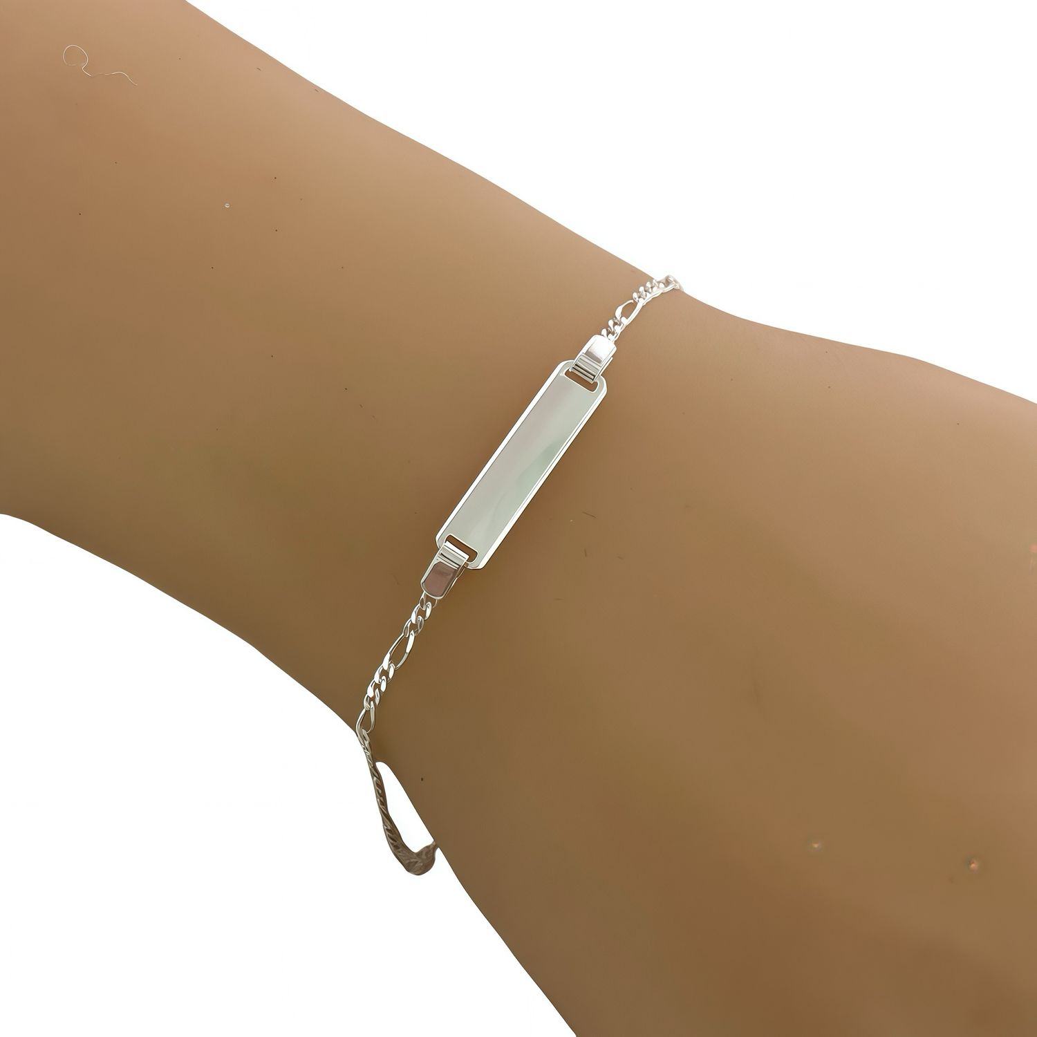 Pulsera  con Placa para Ninos estilo figaro, mide 6'' y 1.5mm de anchoplata 925 Italiana.