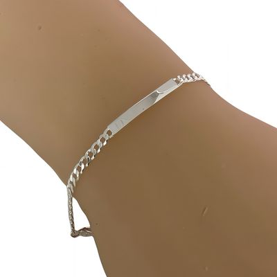 Pulsera con Placa Estilo Cubano 3mm de ancho 6" de largo, Plata Italiana 925