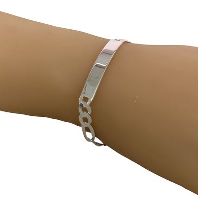Pulsera con Plata estilo Figaro , mide 7MM de ancho 8" de largo plata 925 Italiana.