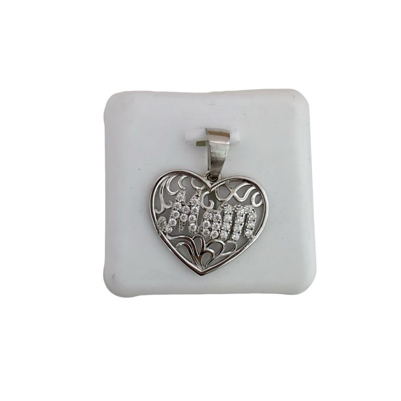 Dije Corazon Micropabe MOM, mide 3cm ideal para cadenas de 3 mm o menos, en Plata 925 italiana.