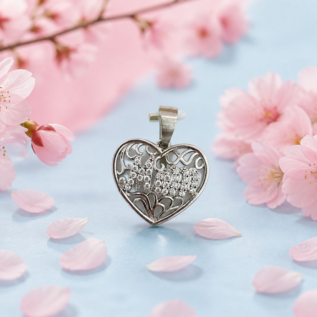 Dije Corazon Micropabe MOM, mide 3cm ideal para cadenas de 3 mm o menos, en Plata 925 italiana.