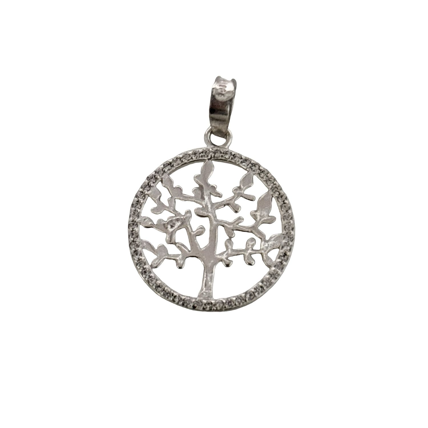 Dije Arbol de la vida con Zirconias, mide 2.5cm, ideal para cadenas de 3mm o menos, en Plata 925 Mexicana.