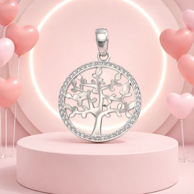 Dije Arbol de la vida con Zirconias, mide 2.5cm, ideal para cadenas de 3mm o menos, en Plata 925 Mexicana.