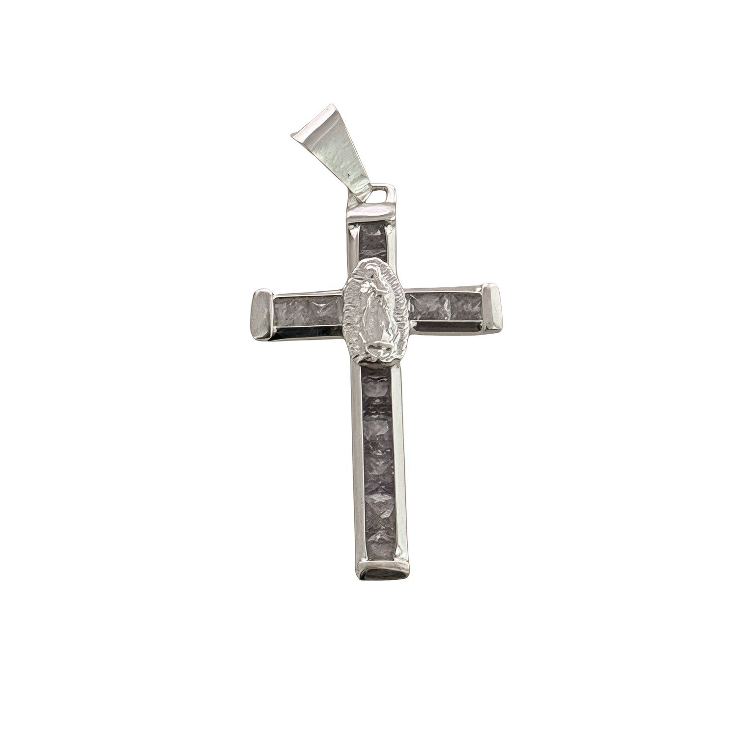 Dije Cruz Virgen de Guadalupe con Zirconias, Mide 4cm , ideal para cadenas de 4mm o menos. en plata 925 Mexicana