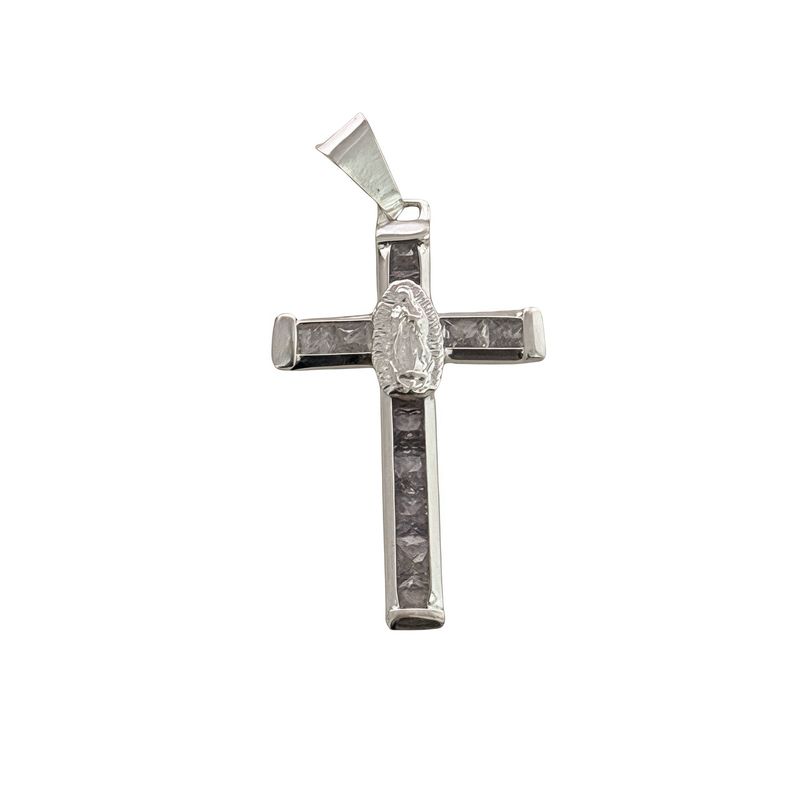 Dije Cruz Virgen de Guadalupe con Zirconias, Mide 4cm , ideal para cadenas de 4mm o menos. en plata 925 Mexicana