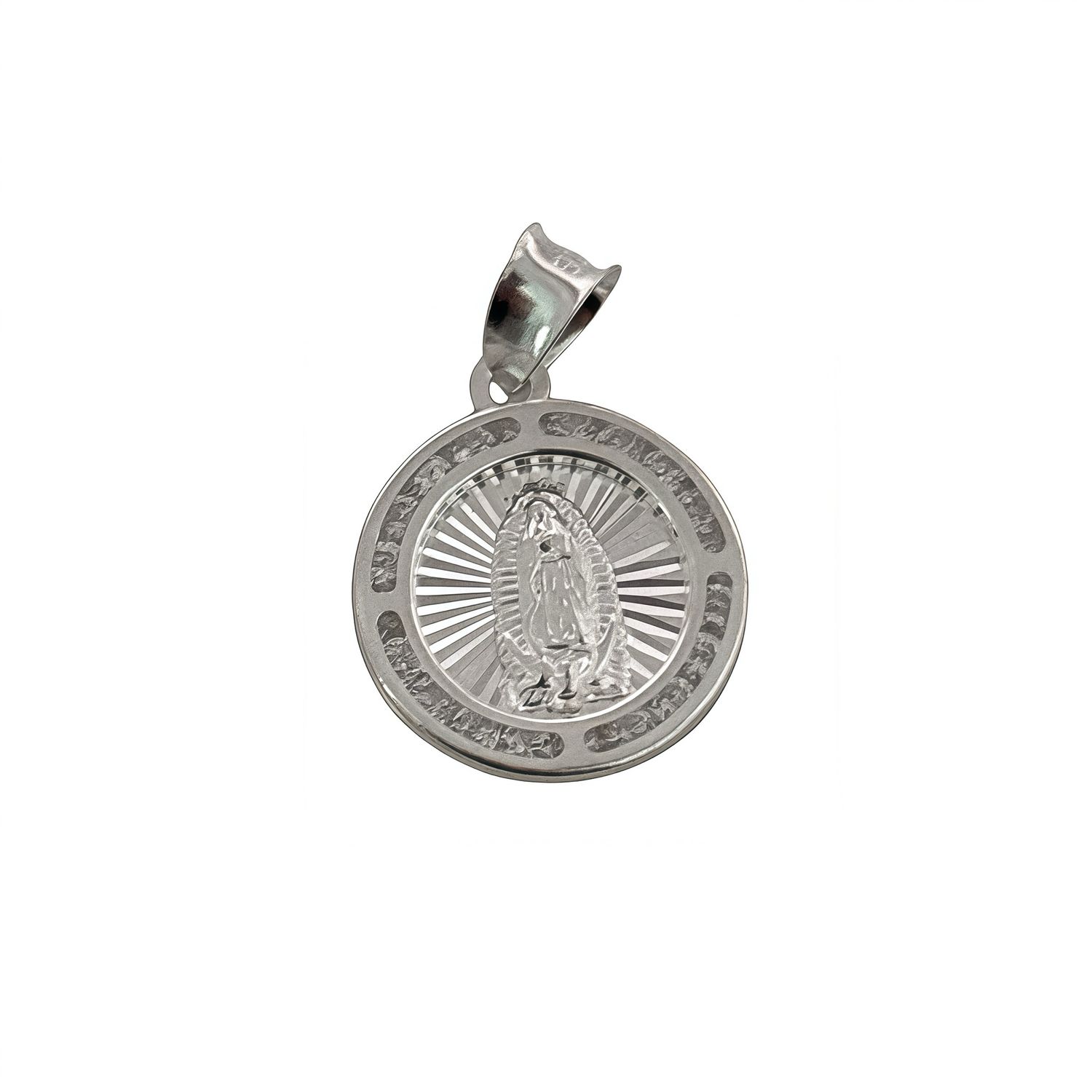 Dije Medalla Virgen de Guadalupe Diamantada, mide 1.5cm, iodeal para cadenas de 3mm o menos