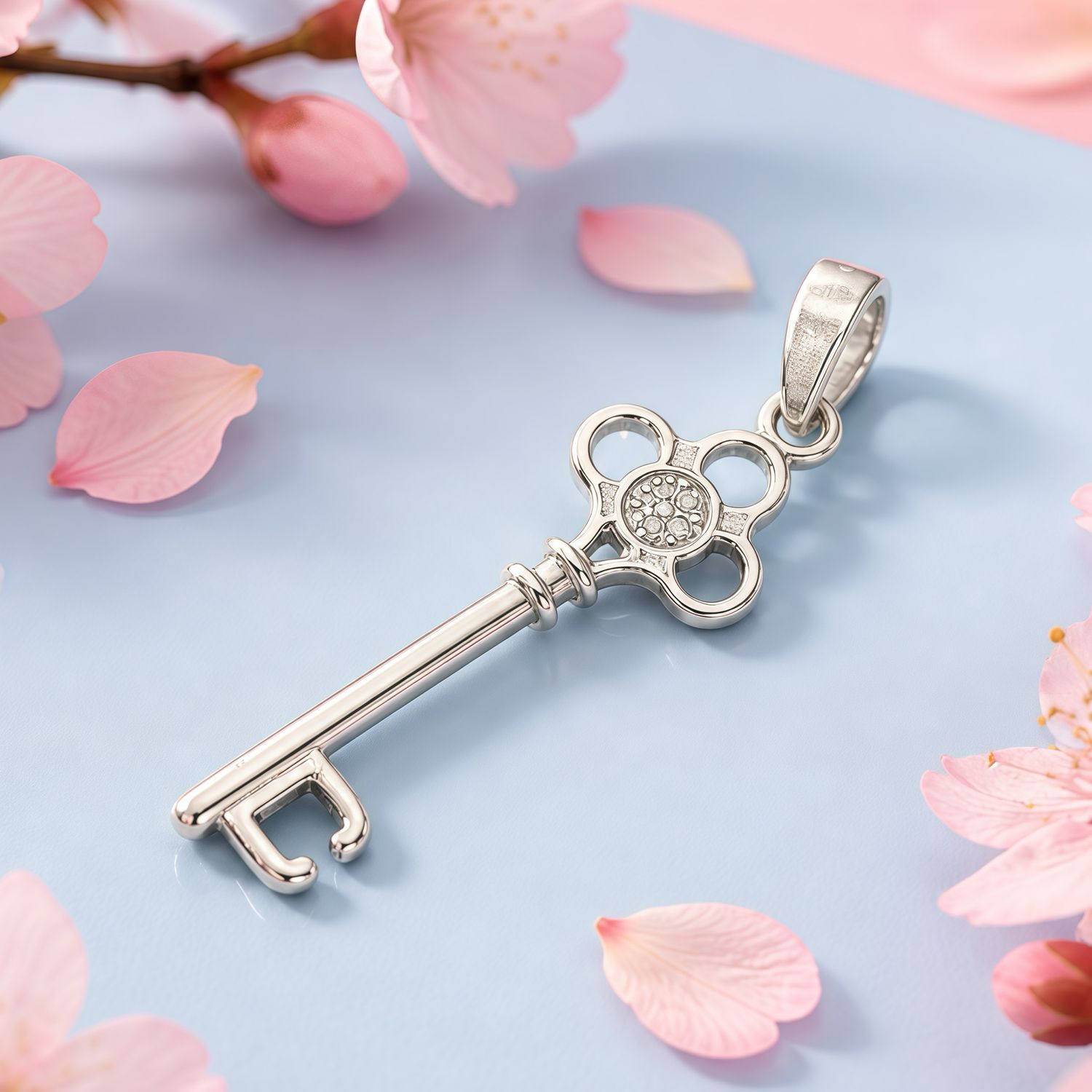Dije Llave con Zirconia mide 3.5cm, ideal para cadenas de 4mm o menos, en Plata 925 Mexicana.
