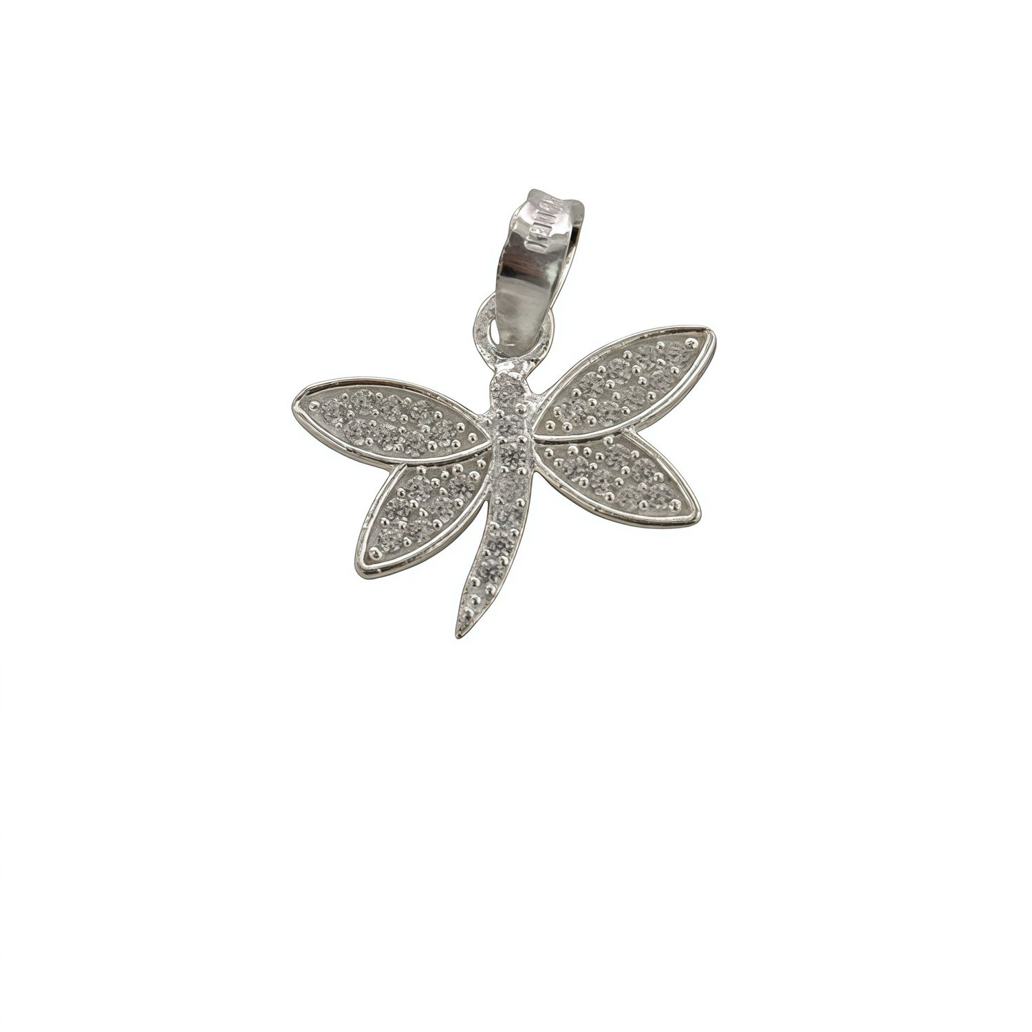 Dije Libelula en Micropabe, mide 2cm, ideal para cadenas delgadas de 2mm o menos, en Plata 925 Mexicana.