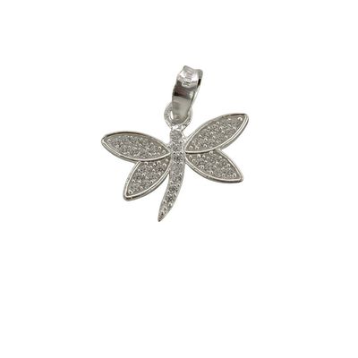 Dije Libelula en Micropabe, mide 2cm, ideal para cadenas delgadas de 2mm o menos, en Plata 925 Mexicana.
