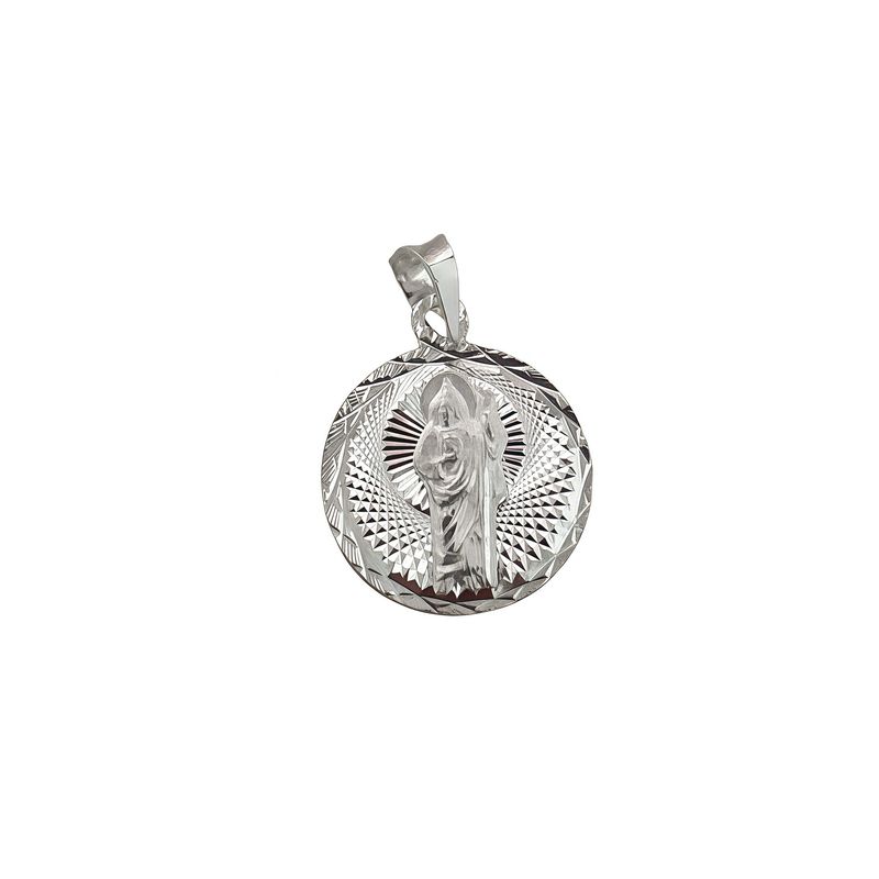 Dije Medalla diamantada de San Judas, mide 2cm, ideal para cadenas de 3mm o menos, en plata 925 Mexicana