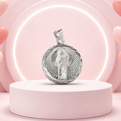 Dije Medalla diamantada de San Judas, mide 2cm, ideal para cadenas de 3mm o menos, en plata 925 Mexicana