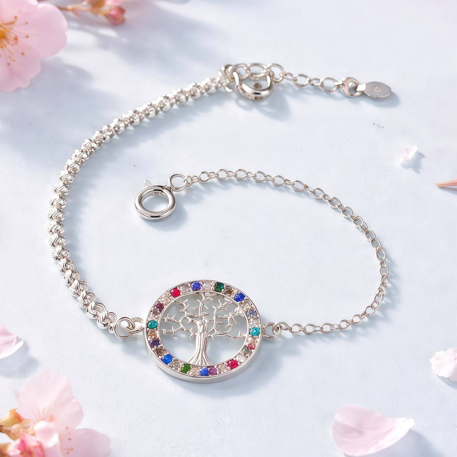 Pulsera árbol de la Vida mide 7.5" de largo, en Plata 925 Mexicana