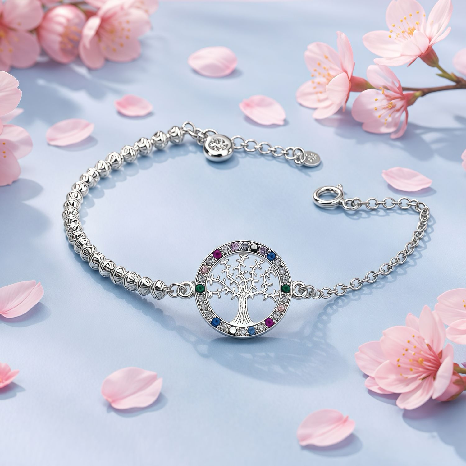 Pulsera árbol de la Vida mide 7.5" de largo, en Plata 925 Mexicana