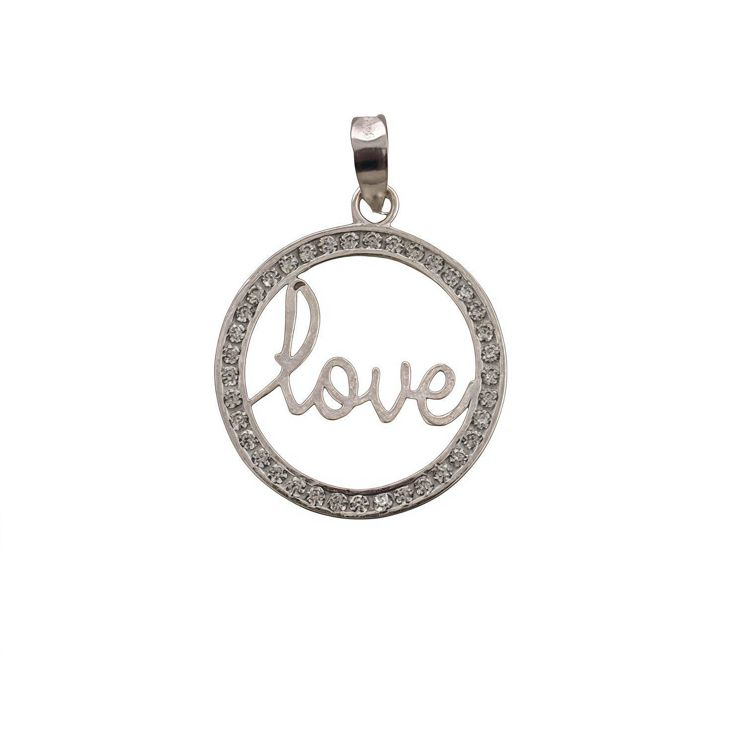 Dije Circulo de Amor  con Zirconias, mide 3.5cm, ideal para cadenas de 4mm o menos, en Plata 925 Mexicana.