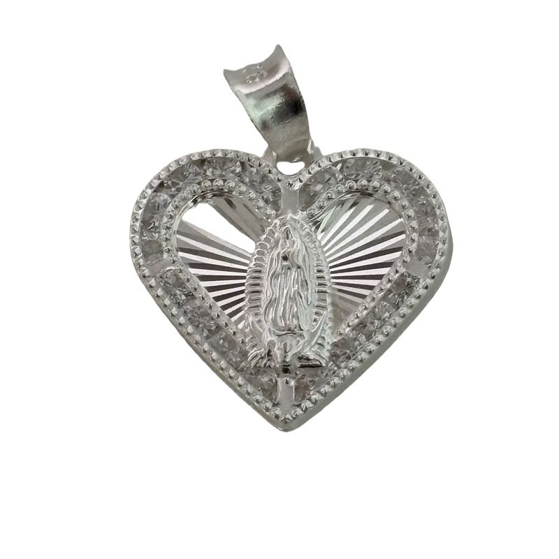 Dije Corazon Virgen de Guadalupe, mide 3cm ideal para cadenas de 3mm o menos de ancho, en Plata 925 Mexicana.
