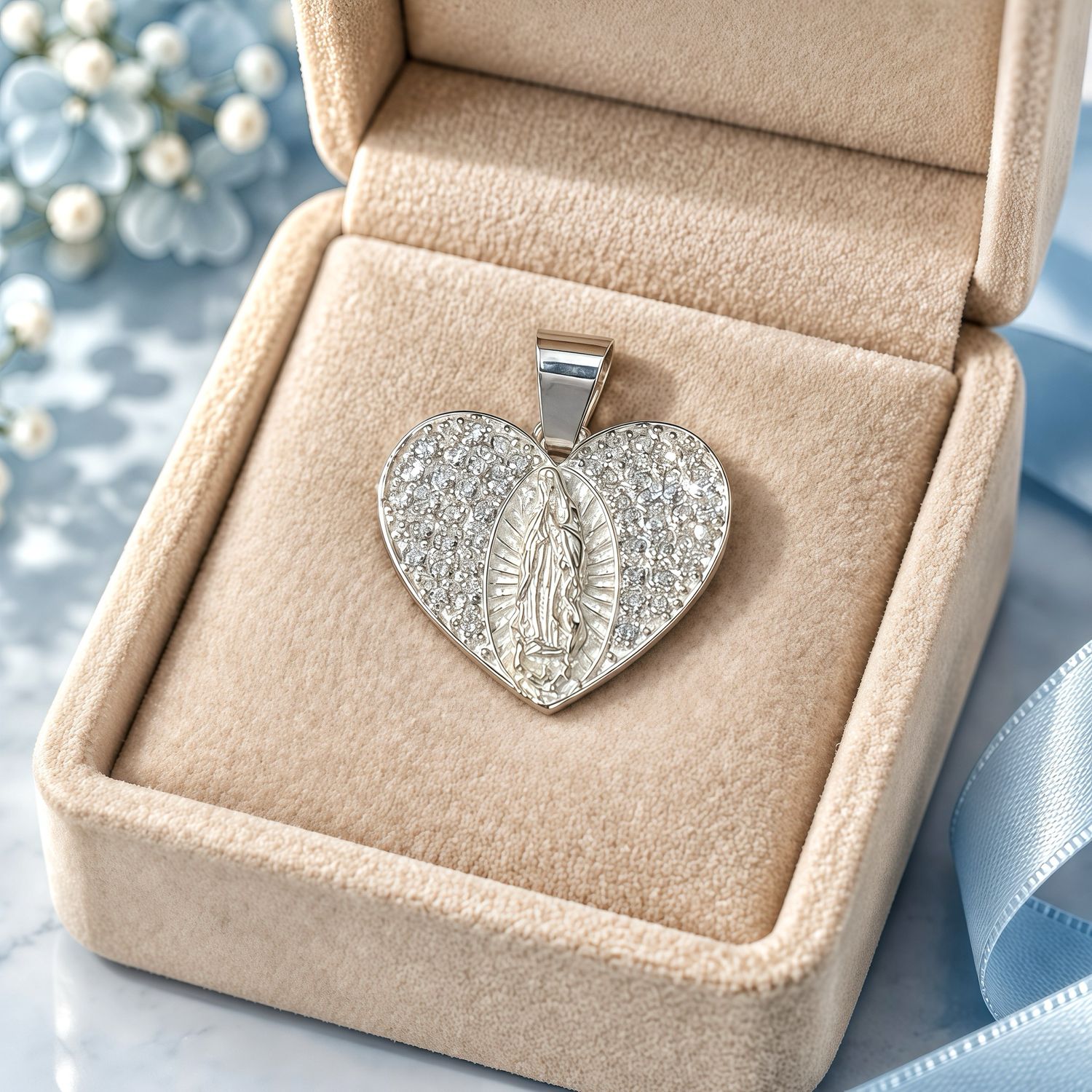 Dije Corazon Virgen de Guadalupe, Micropabe plata 925 Mexicana