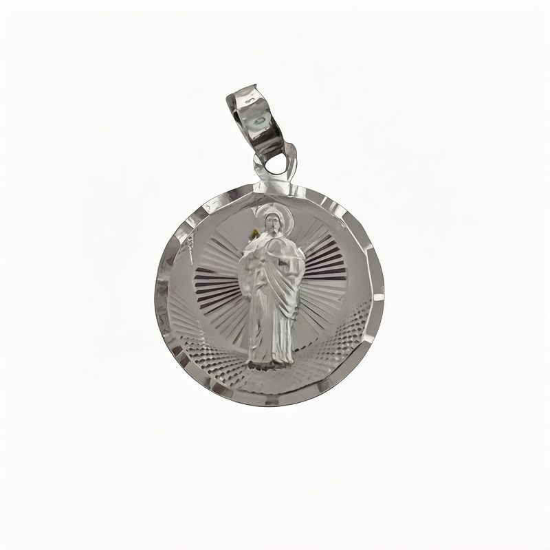 Dije Medalla Diamantada de San Judas, mide 2cm, ideal para cadenas de 3mm o menos, en Plata 925 Mexicana.