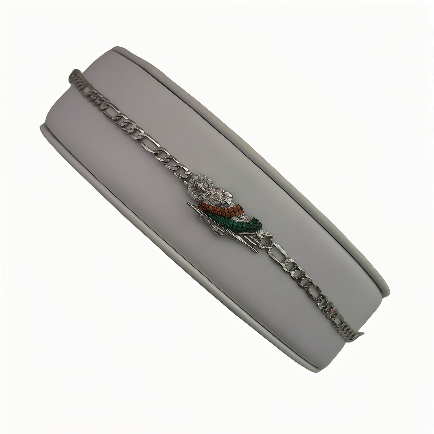 Pulsera con San Judas en Zirconias tricolor, mide 7.5", en Plata 925 Italiana con Rodio