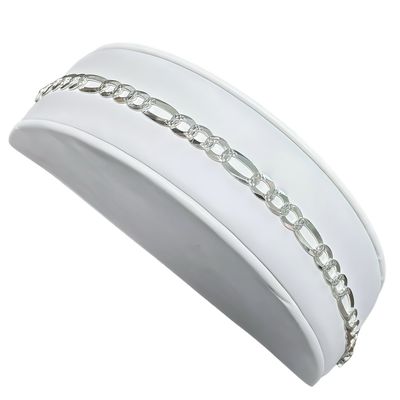 Pulseras estilo Figaro Diamantado, mide 7Mm de ancho, y 8" de largo en Plata 925 Italiana.
