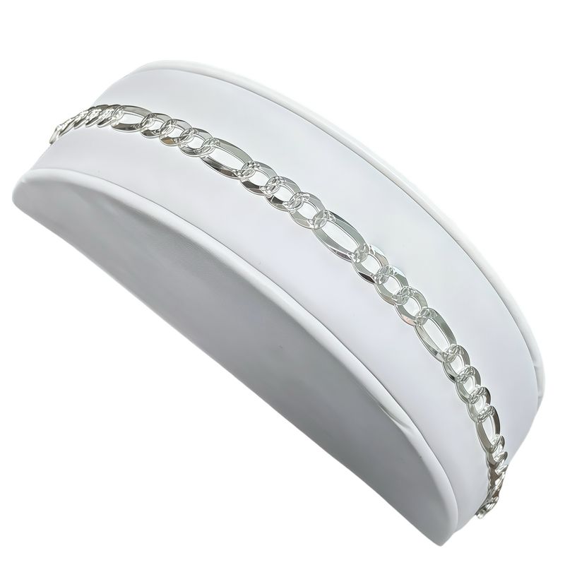 Pulseras estilo Figaro Diamantado, mide 7Mm de ancho, y 8" de largo en Plata 925 Italiana.