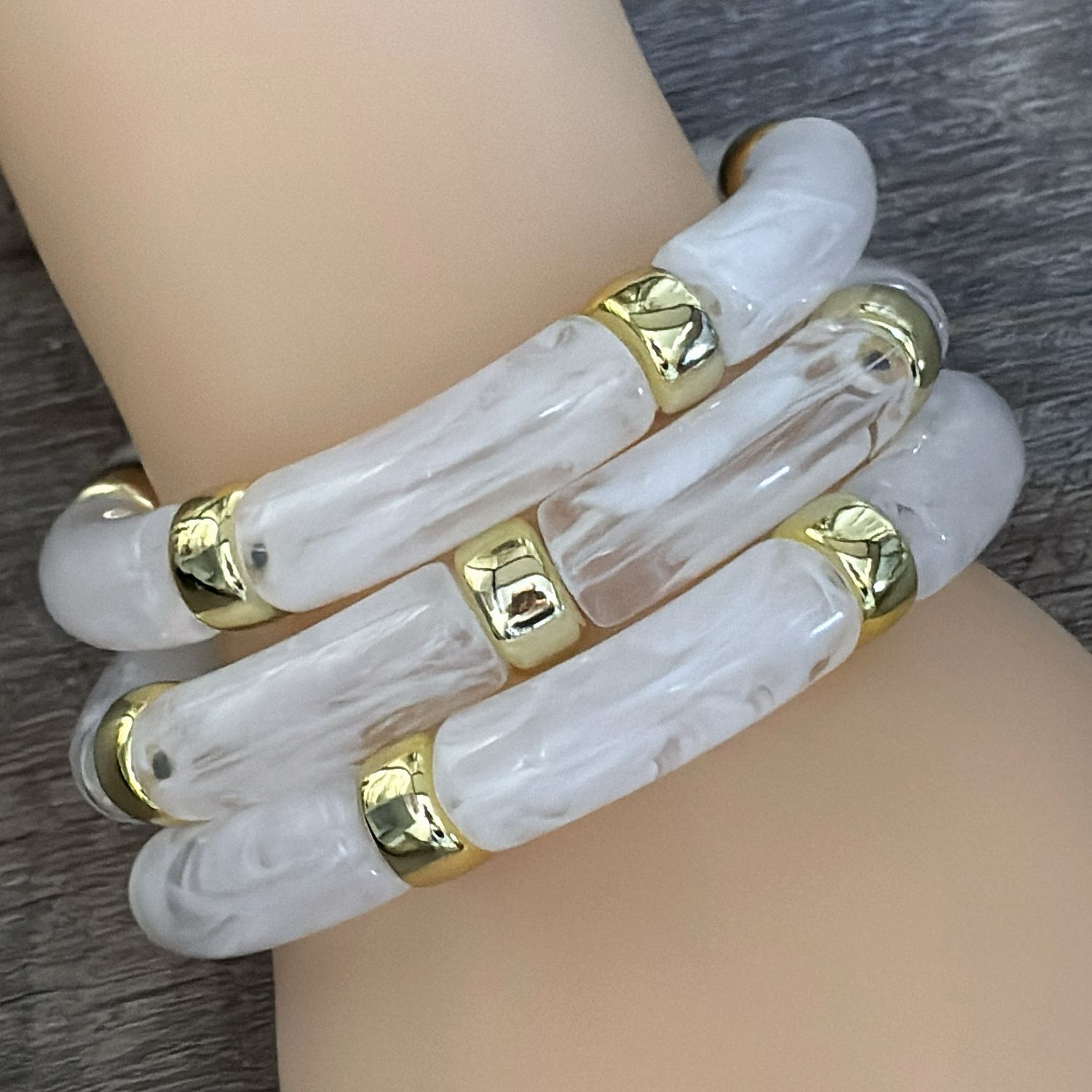 Pulseras set 3 Piezas Estilo Retro color Blanco en Resina