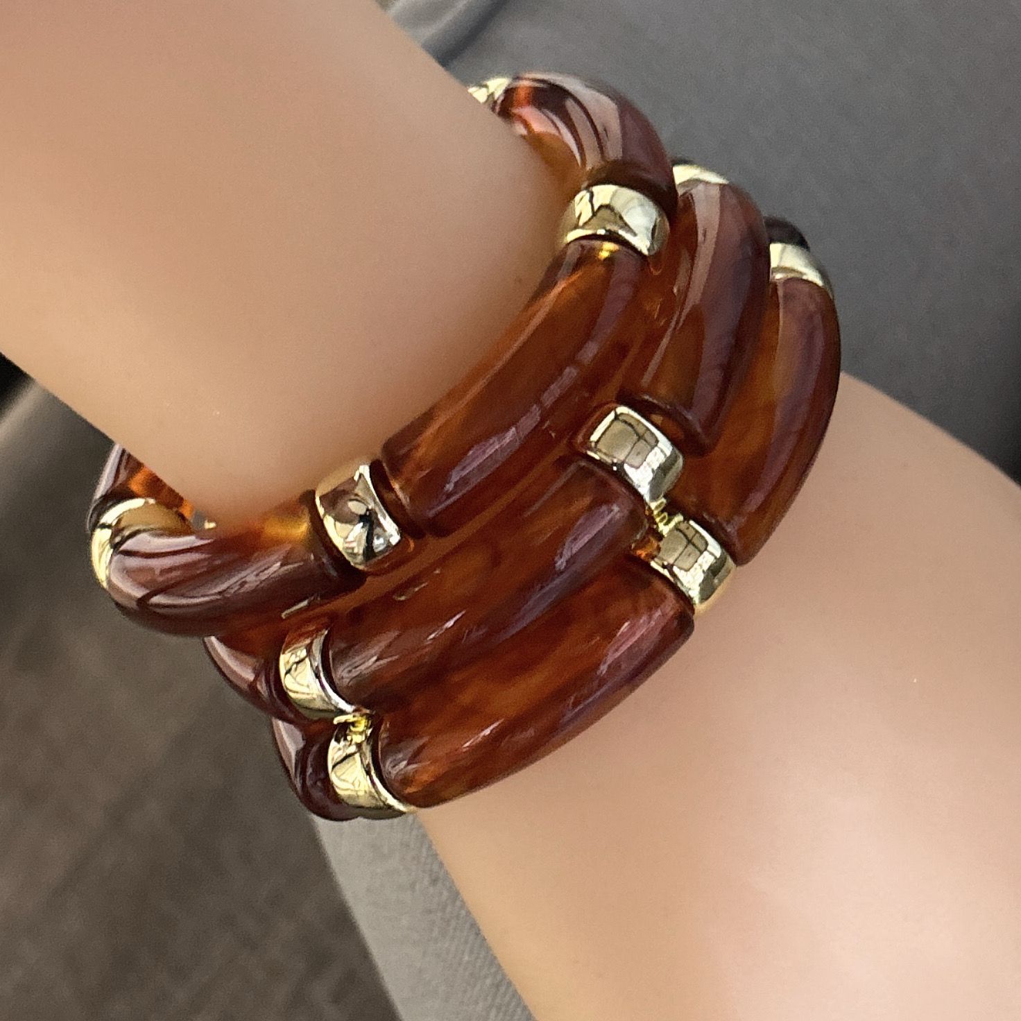 Pulseras set 3 Piezas Estilo Retro color Madera en Resina