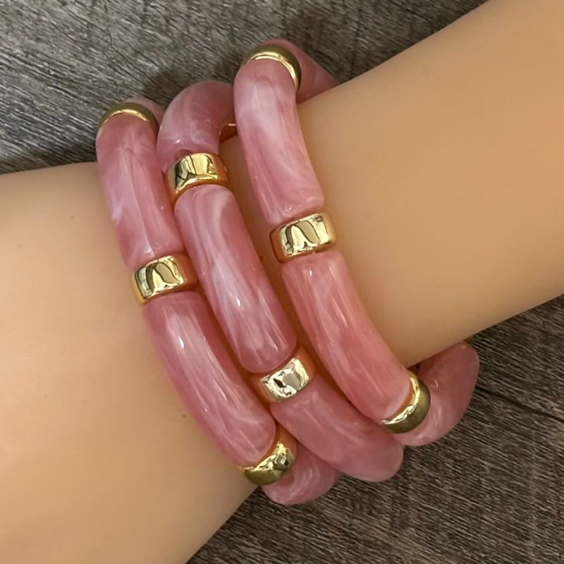 Pulseras set 3 Piezas Estilo Retro color Rosas en Resina