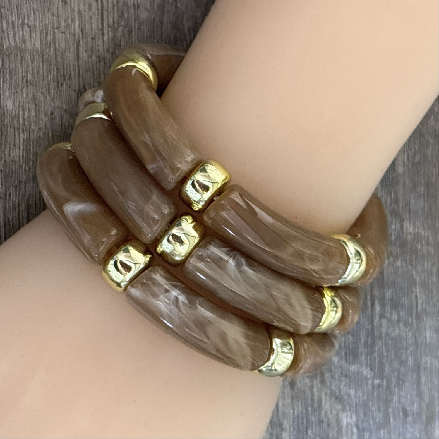 Pulseras set 3 Piezas Estilo Retro color Cafe en Resina