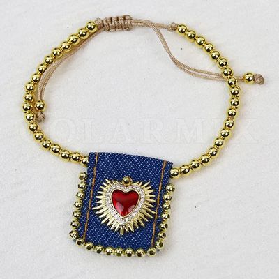 Pulsera Escapulario Ajustable con Corazon en llamas Acero inoxidable