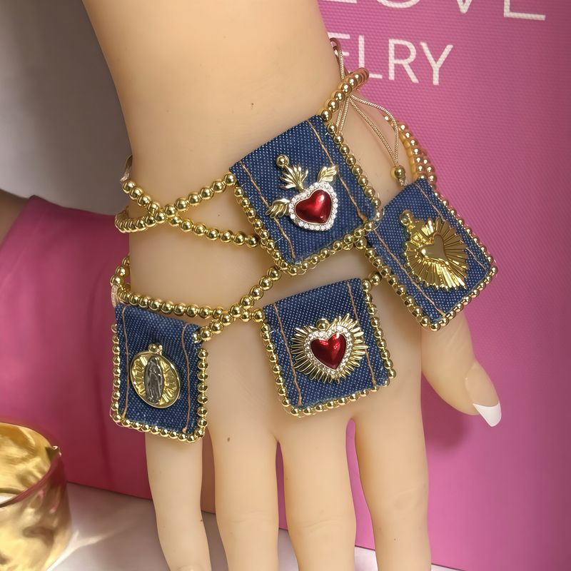 Pulsera Escapulario Ajustable con Corazon Dorado Acero inoxidable
