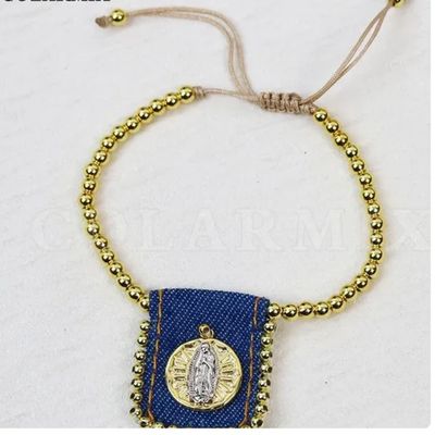 Pulsera Escapulario Ajustable Medalla de la Virgen de Guadalupe  Acero inoxidable
