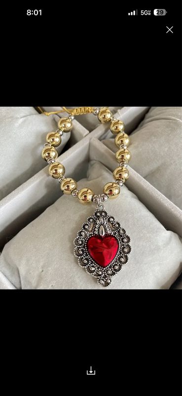 Pulsera Retro Corazon Esmaltado Rojo en Acero