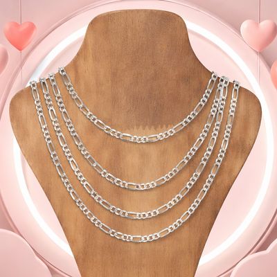 Cadena Estilo Figaro Diamantada 5mm de ancho, 20" de largo Plata 925 Italiana.