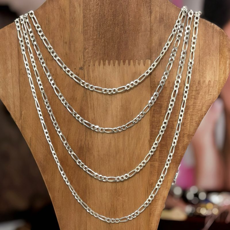 Cadena diamantada Fígaro largo 22", ancho 4mm. Plata Italiana