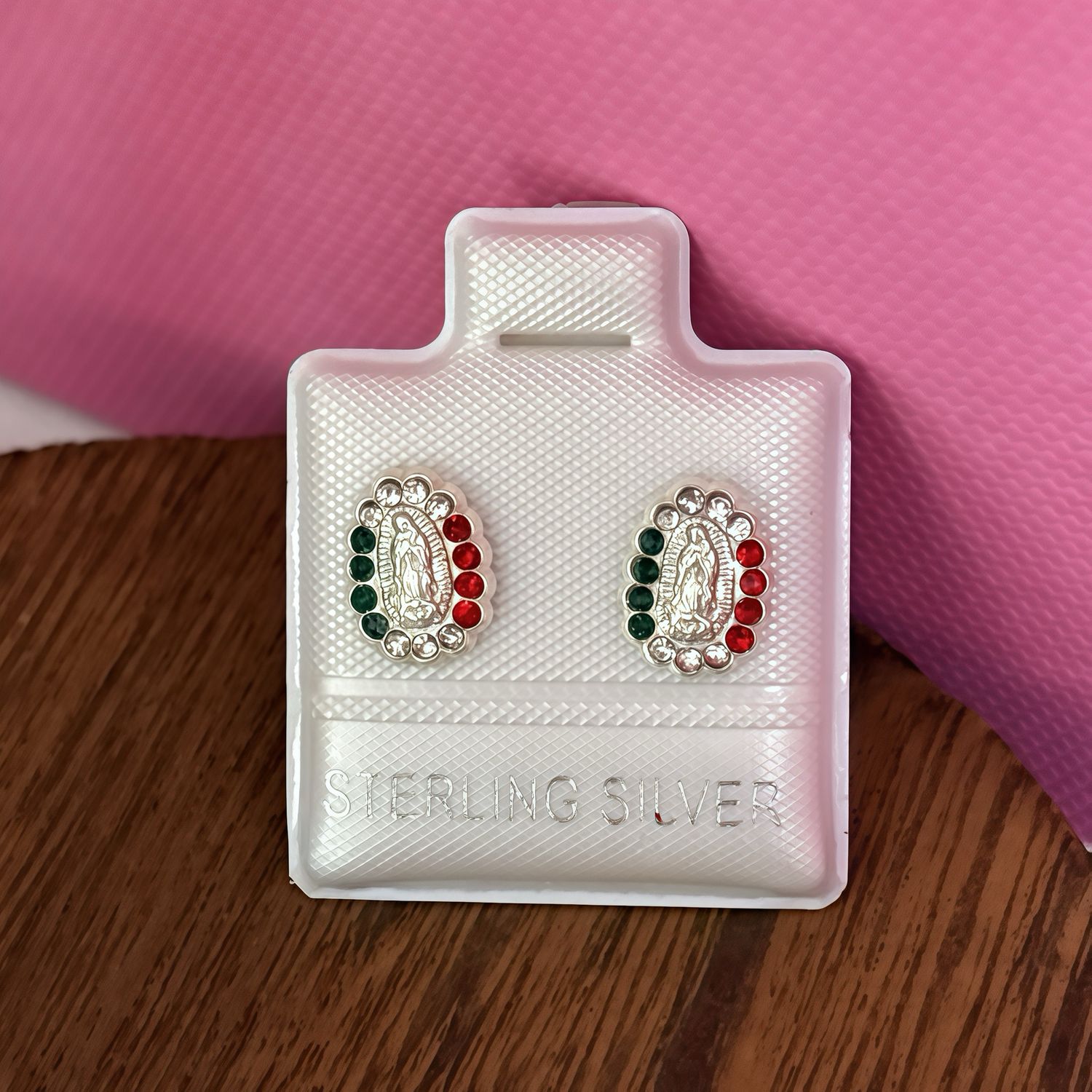 Broquel Virgen de Guadalupe con Cristales tricolor Plata 925 MX
