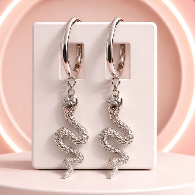 Huggie Serpiente Plata Italiana 925 con Rodio