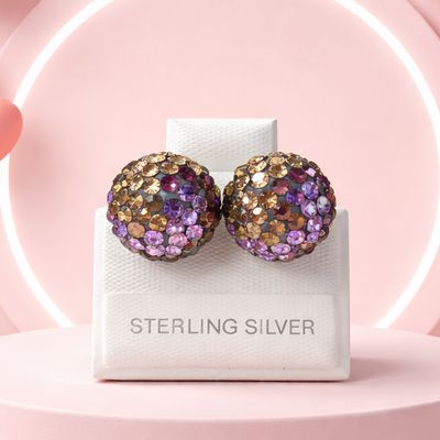 Broquel Artesanal Esfera con Cristales Broche de mariposa, Plata Mexicana 925