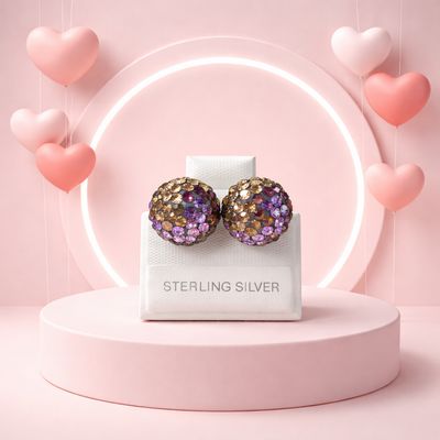 Broquel Artesanal Esfera con Cristales Broche de mariposa, Plata Mexicana 925