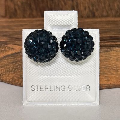 Broquel Esfera Cristales 12MM, con broche de Mariposa Plata Mexicana 925