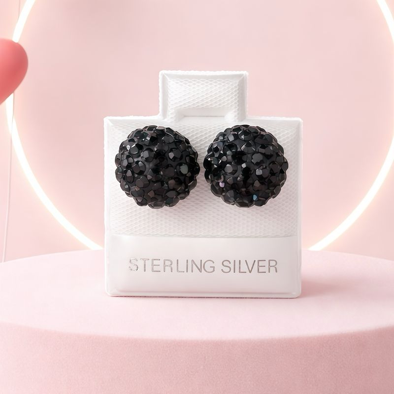 Broquel Esfera Cristales 12MM, con broche de Mariposa Plata Mexicana 925