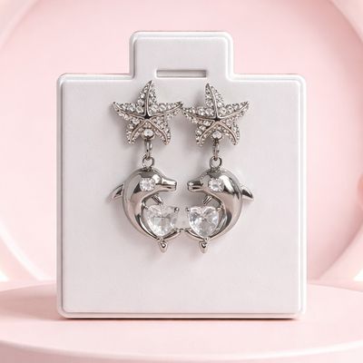 Arete Delfín con Zirconia Plata Italiana 925 broche de mariposa