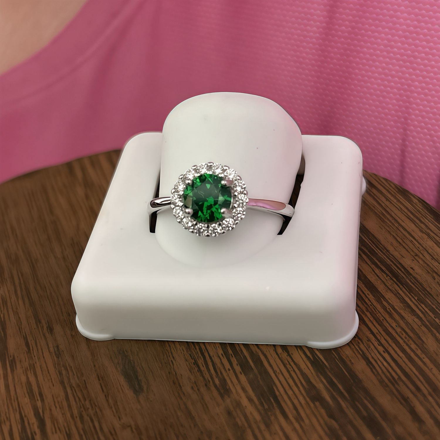 Anillo corte Diamante Con Zirconia Verde Esmeralda talla # 7 Plata 925 Italiana.