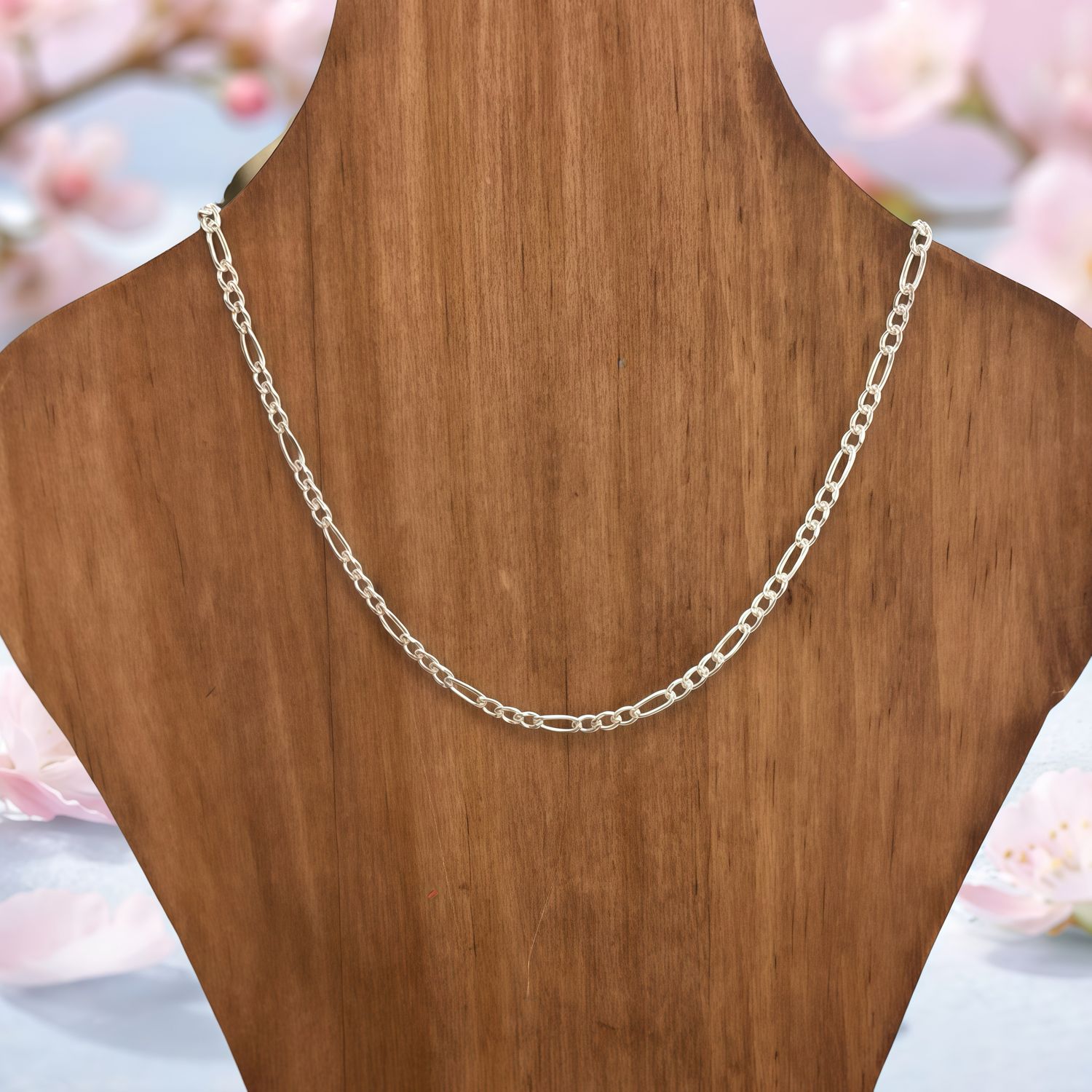 Cadena diamantada Fígaro largo 18", ancho 2mm. PLATA .925