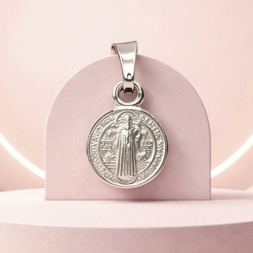 Dije medalla San Benito Mini Mide 1cm, Plata Mexicana 925