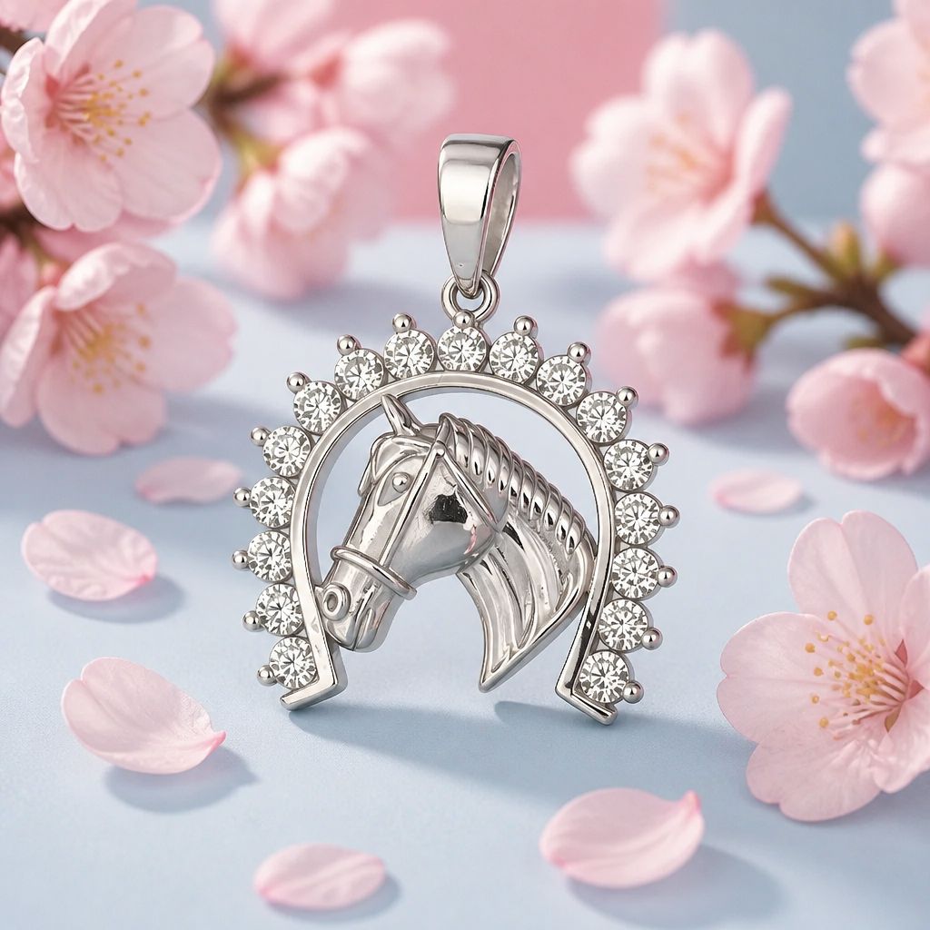 Dije Herradura con zirconias, mide 3cm, Plata 925 Italiana.