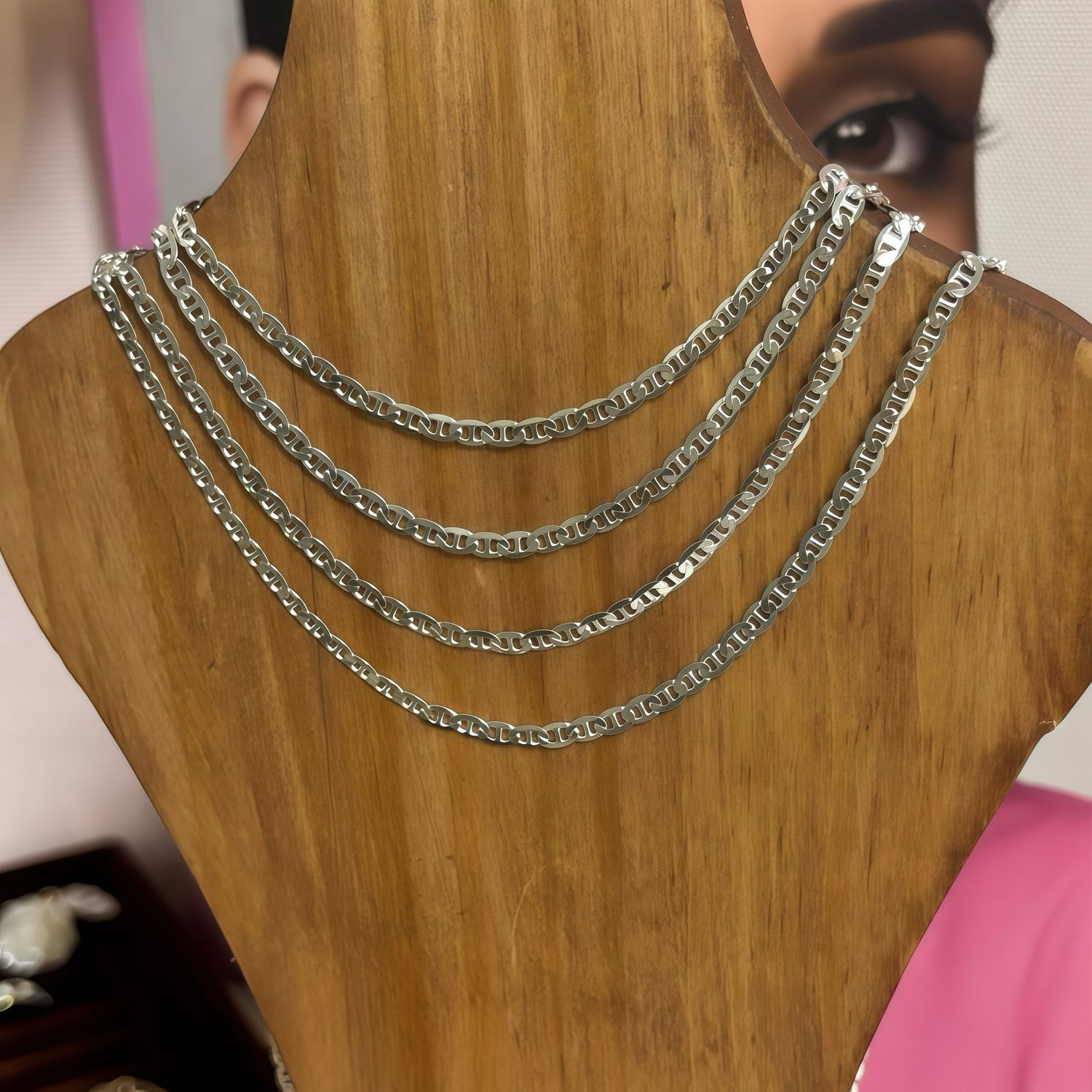 Cadena Marina espejo 3mm de ancho 20" de largo, Plata Italiana 925